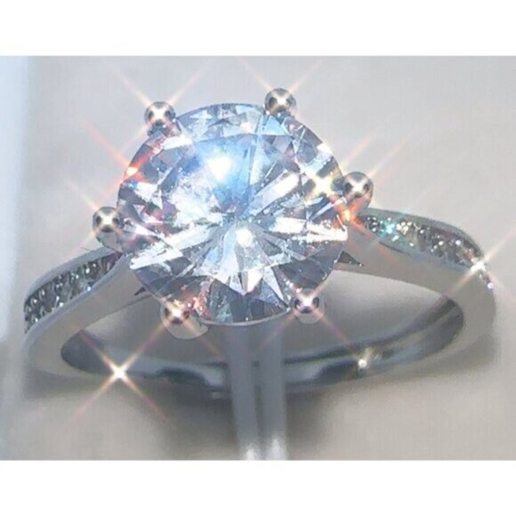 Silver Ring Diamond Simulant Wedding Adjustable Size 6 to 8 - Picture 2 of 5